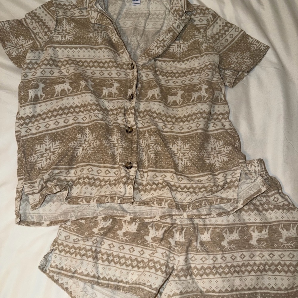 Old Navy Cozy Brown and Cream Pajama Set